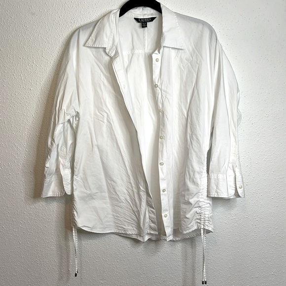 Lauren Ralph Lauren White Button Down Adjustable Side Drawstrings Petite Large - Picture 1 of 6